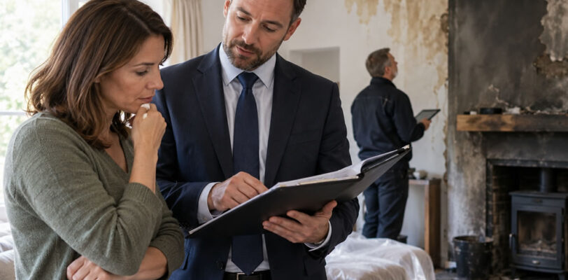 Loss assessor discussing an insurance claim with a property owner